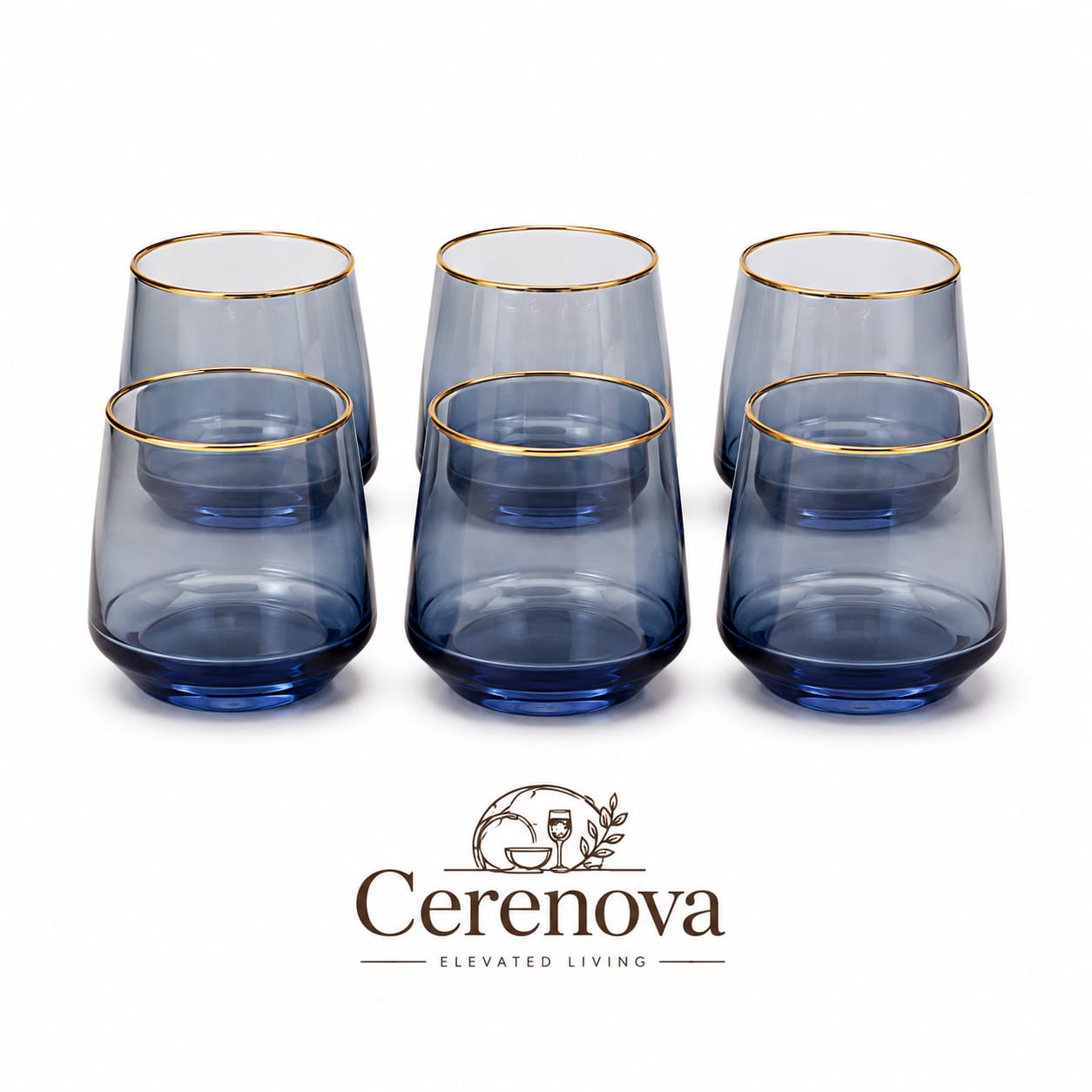 cerenova blue glass tumblers with gold rim set of 6 cerenova blue glass tumblers with gold rim set of 6