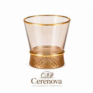 Home cerenova amber glass tumblers with gold accents and textured base set of 6