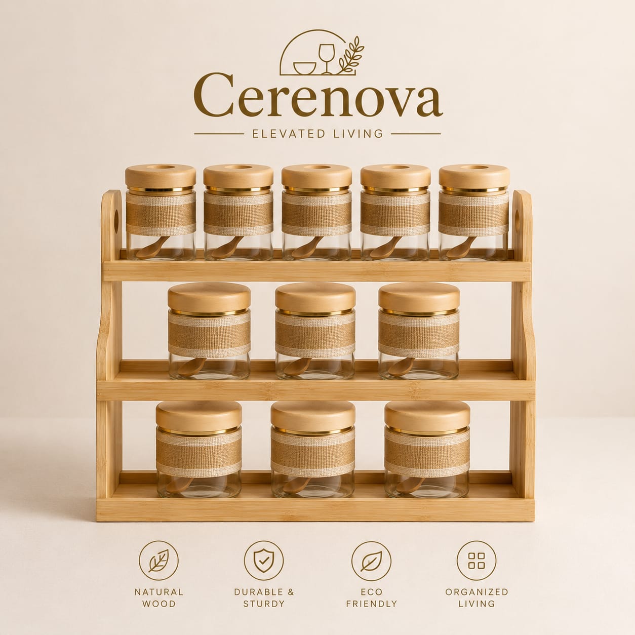 cerenova wooden spice jar rack with 11 glass jars cerenova wooden spice jar rack with 11 glass jars