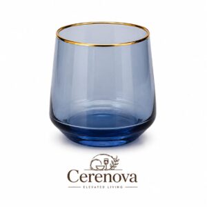 Home cerenova blue glass tumblers with gold rim set of 6
